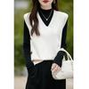 [Ailiyumo] knit vest ladies spring vest v neck Thin knit sweater sleeveless short length Plain color layered clothing with button slit Fashionable