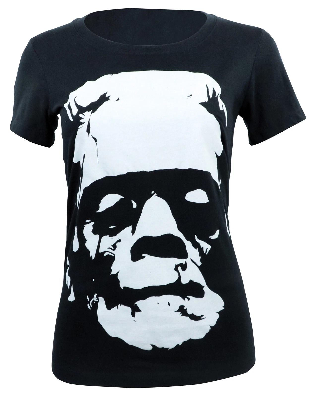 UNIVERSAL MONSTERS Black White Frankenstein Head Juniors T-Shirt S-XL NEW XXXXL