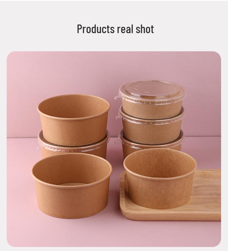 Disposable Kraft Paper Lunch Box Set - 50 Round Bowls with Lids, High-Temperature Resistant, Food-Grade Takeout Containers