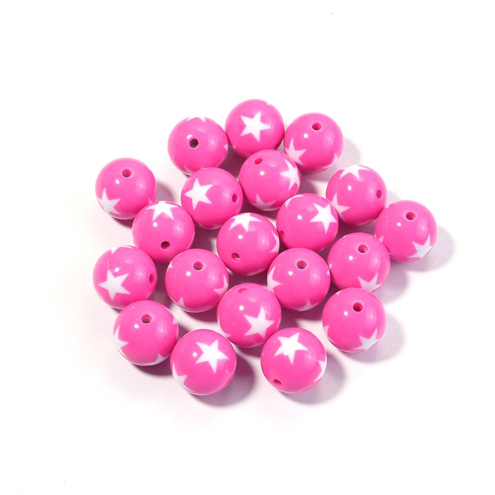 

12 16 20mm Colorful Acrylic Ball Beads Star Pattern Loose Spacer Big Hole Round Bead For DIY Bracelet Necklace Jewelry Wholesale 12mm 20pcs горячий розовый