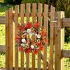 Artificial Fall Wreath for Front Door 18" Maple Leaf Autumn Wreath with Pumpkin Flower Berry for Harvest Thanksgiving Farmhouse Decor