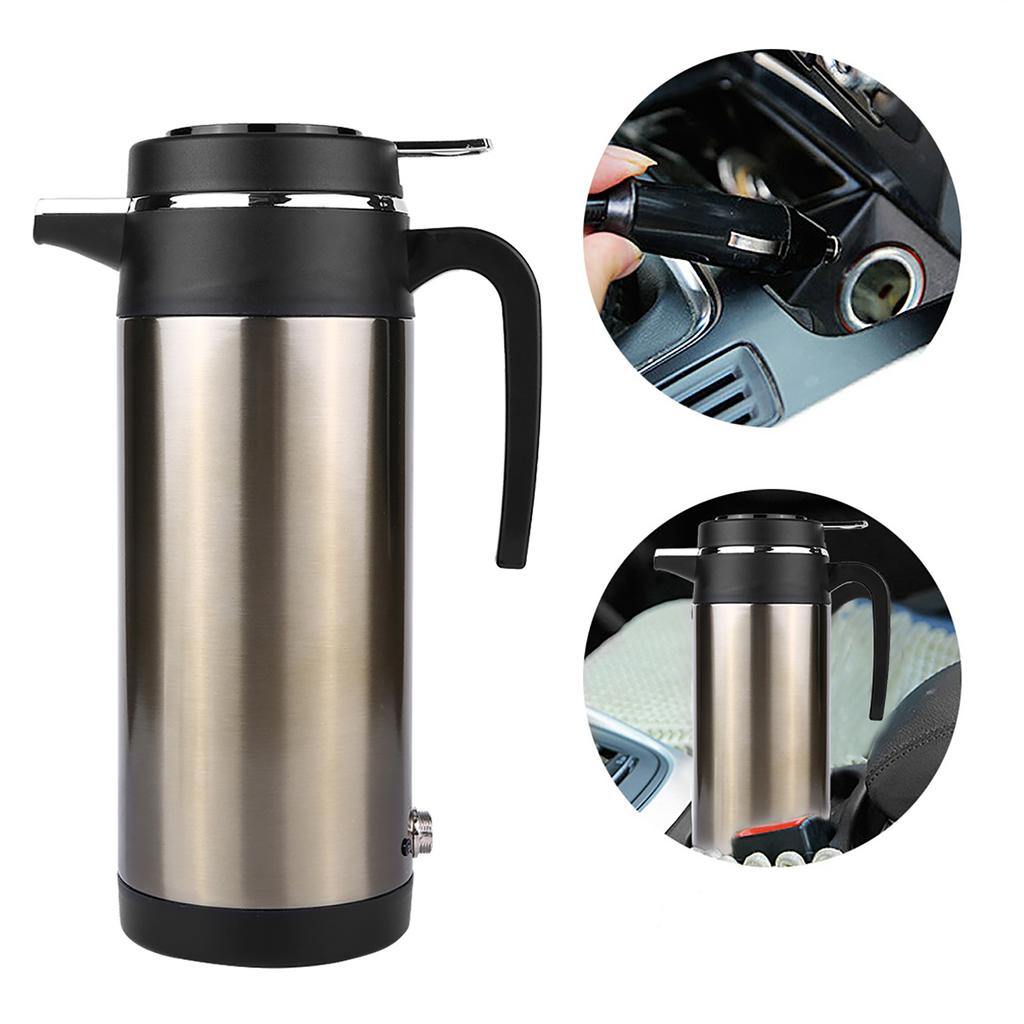 1000ML 12V 24V Stainless Steel Electric In Car Kettle Travel Thermoses Heating Water Bottle