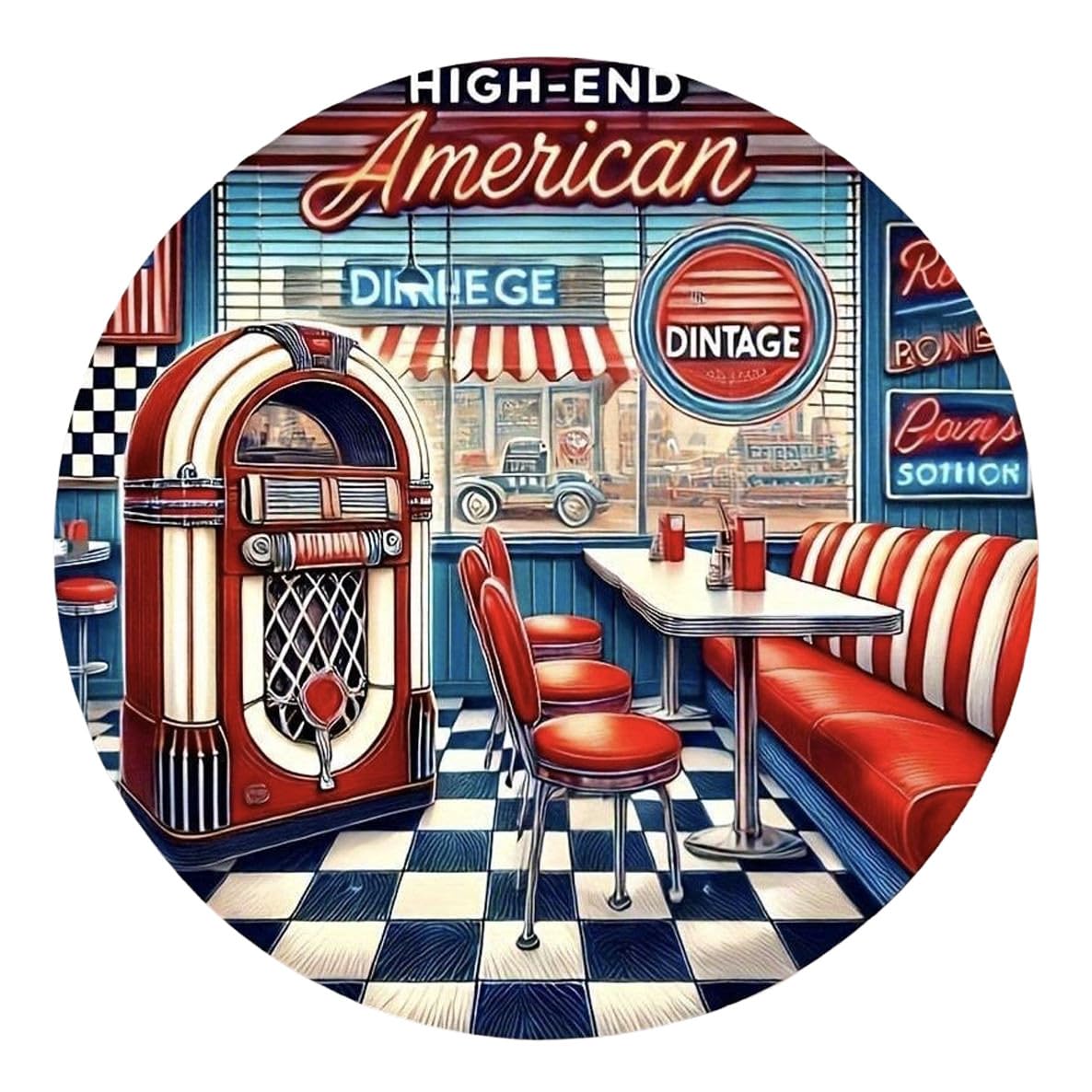 

ALOHAMONI Round Metal Plate Diner Route66 Red
