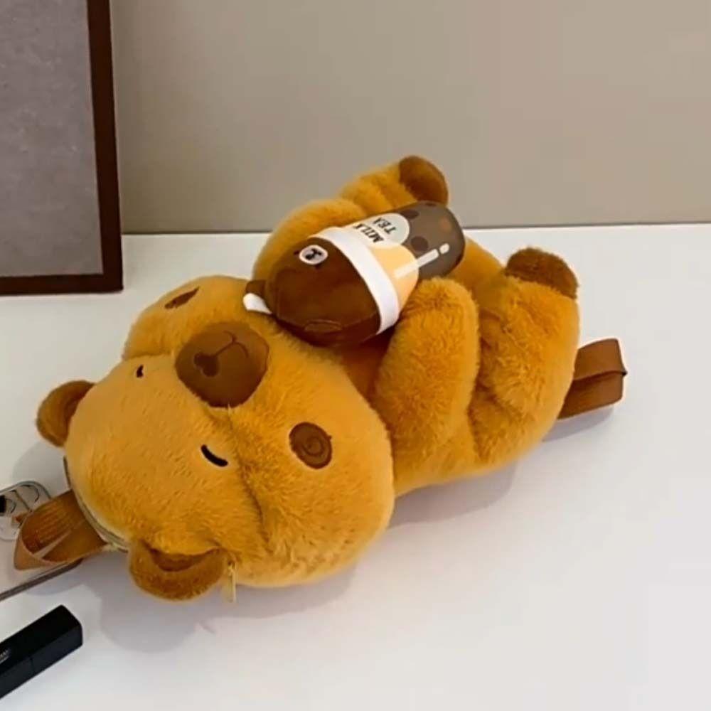 Soft Brown Doll Bag Cute Cartoon Daypack Creative Capybara Plush Backpack  Gifts