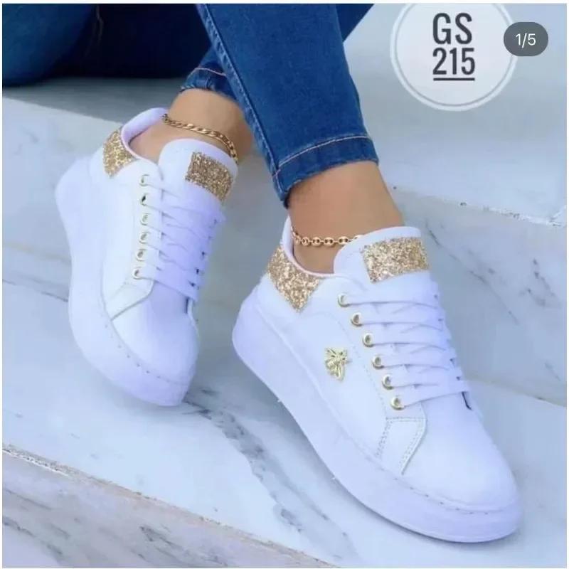 Fashion Autumn Shoes Waterproof White Sneakers for Women Korean Version Lace Up Casual Flat Sport Shoes Ladies Vulcanized Shoes 35-43