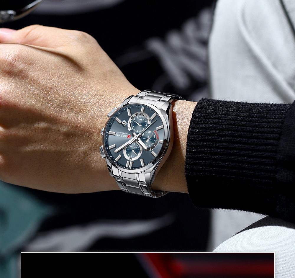Curren 8475 Men's Multi-function Steel Band Quartz Watch with Calendar