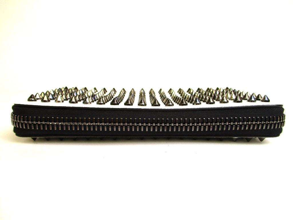 Authentic Christian Louboutin Panettone White Leather Spikes Round Zip Wallet #9934  Open Box