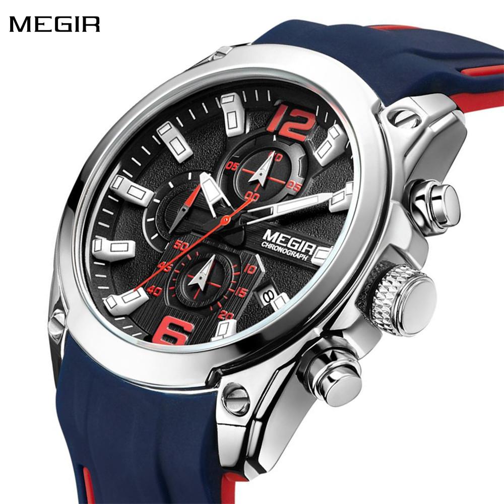 Megir Men's Analogue Sport Chronograph Luminous Quartz Watch with Fashion Silicone Strap 2063