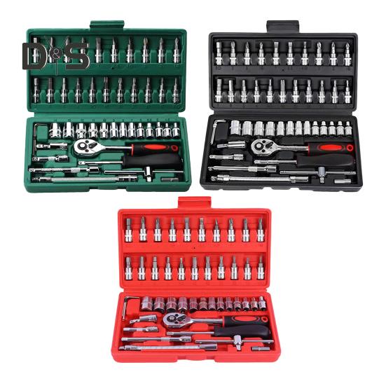 46Pcs Car Wrench Kit Strong Torque Wrenches Auto Repair Tools for Cars Bicycles Motorcycles Drive Sockets Hexagonal Kits for PH SL PZ HEX T-Drill