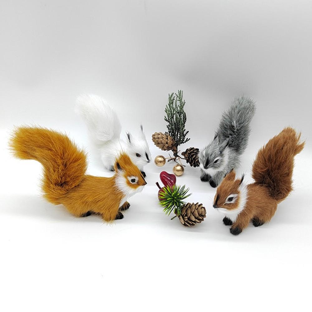 Artificial Squirrel Figurine Miniature Plush Simulation Fake Animal Table