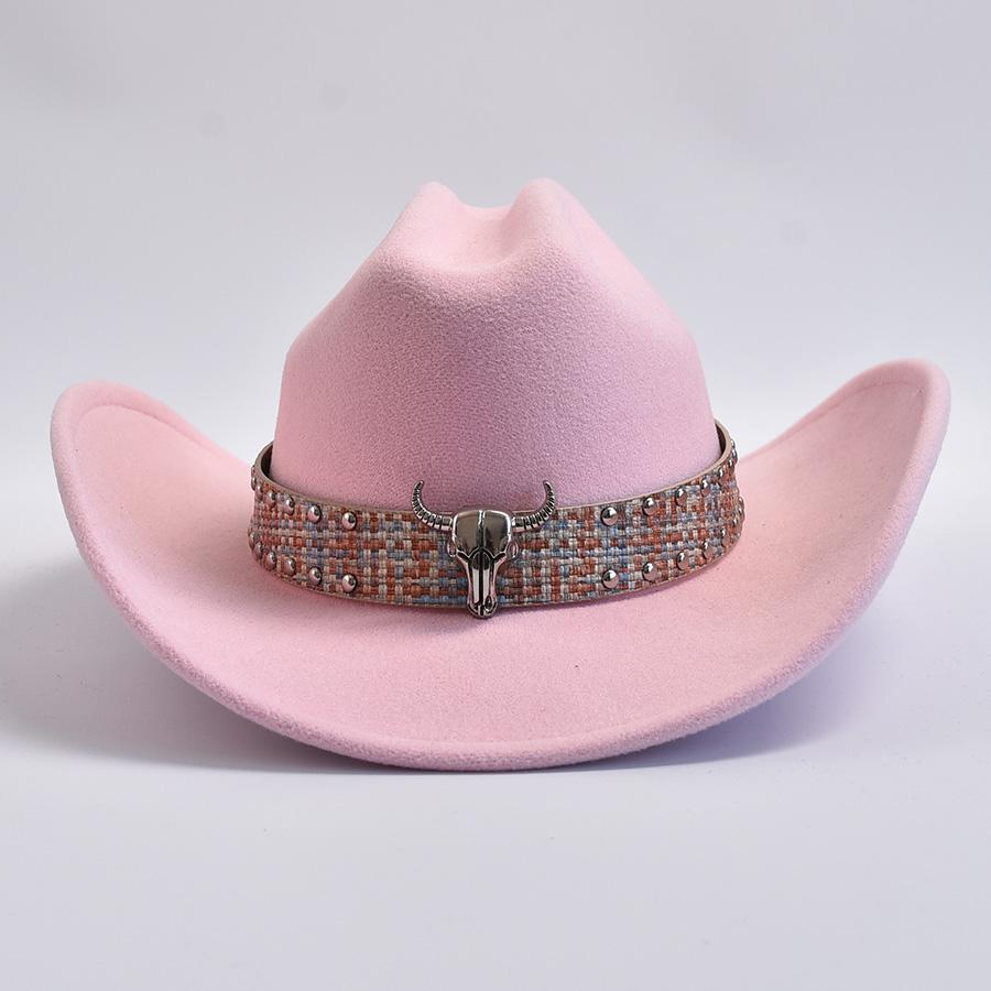 Cappello da Cowboy Trendy Retrò Stile Western da Donna Cappello da Cowgirl Rosa da Donna Cappelli Jazz a Tesa Larga