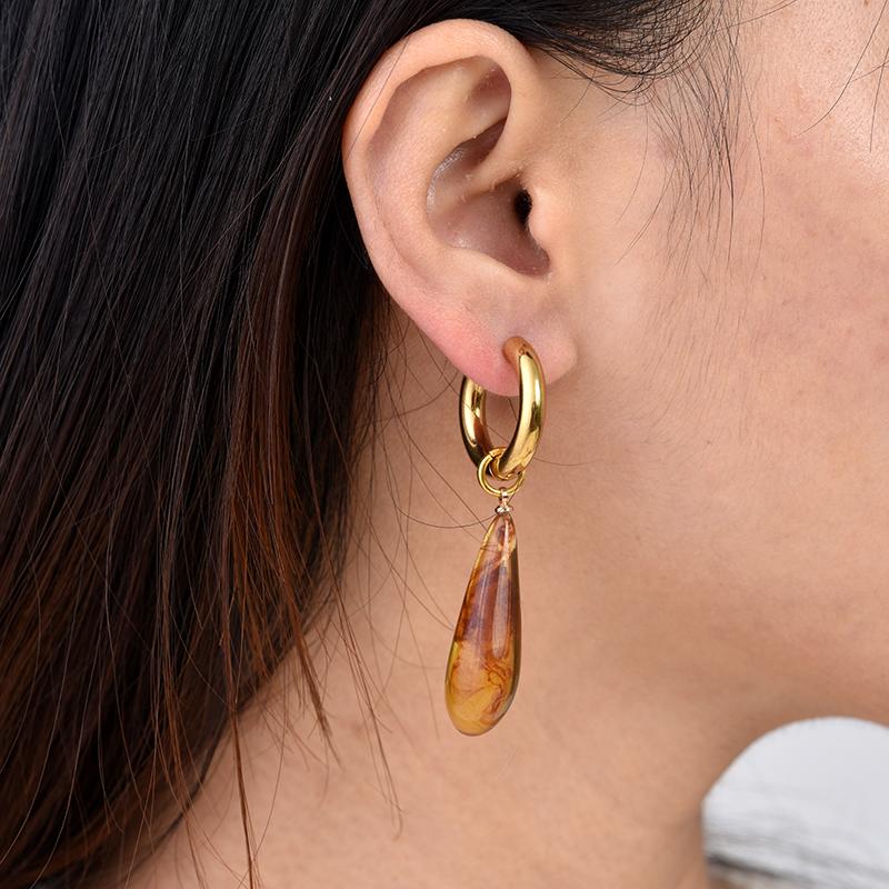New Fashion Long Waterdrop Pendant Hoop Earrings For Women Round Stainless Steel Gold Color Ear Buckel Dangle Female Jewelry