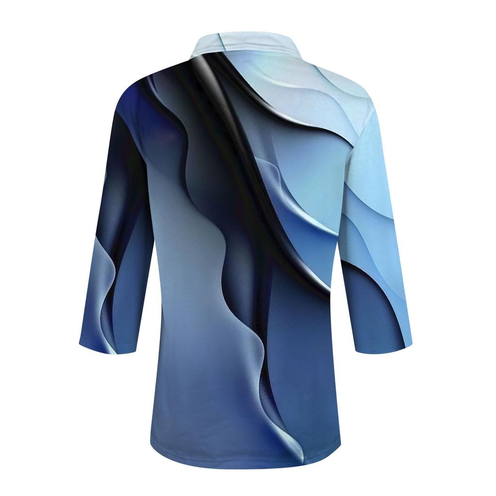Mode Été Femme Décontracté Imprimé Col V Manches Sept Points Haut Chemise
