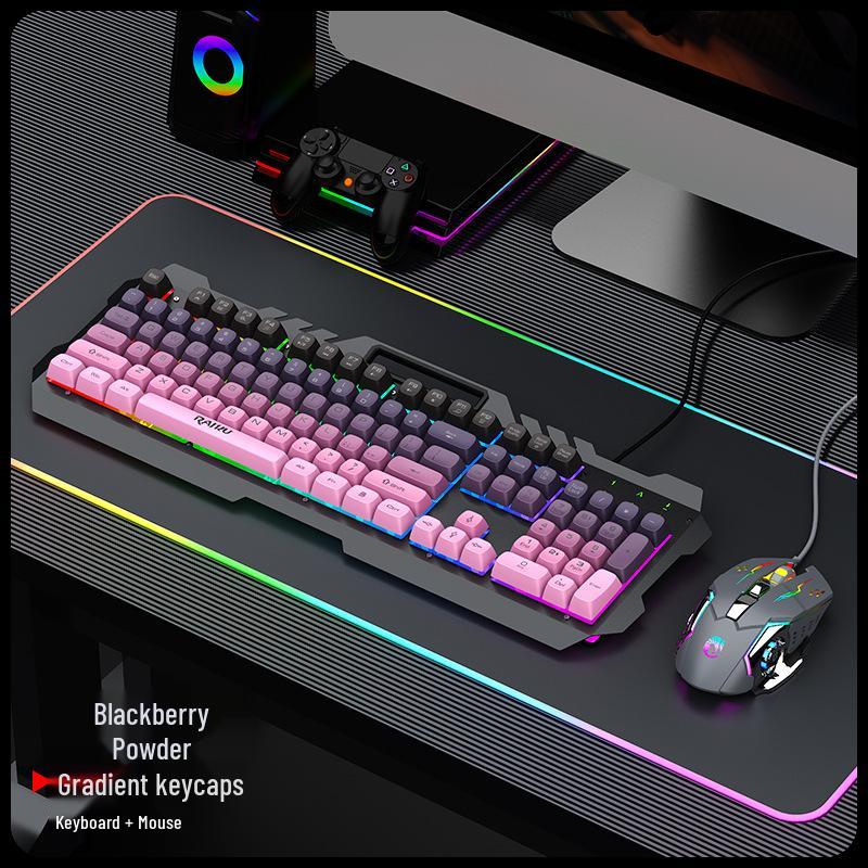Limei T21 Kabelgebundenes leuchtendes Metall-Tastatur- und Maus-Set – Mechanisches Gaming-Feeling für Desktop/Laptop