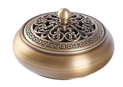 Ansimple Incense Burner Incense Incense Burner Plate Incense Holder Round Incense Burner Copper Incense Burner Copperware Antique Style with Lid