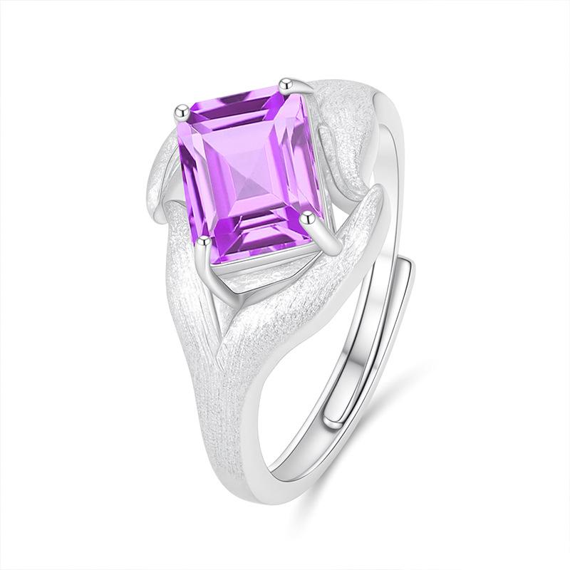 

Women s S925 Sterling Silver Brushed Craft Ring Natural Crystal Garnet Peridot Adjustable Jewelry Adjustable opening