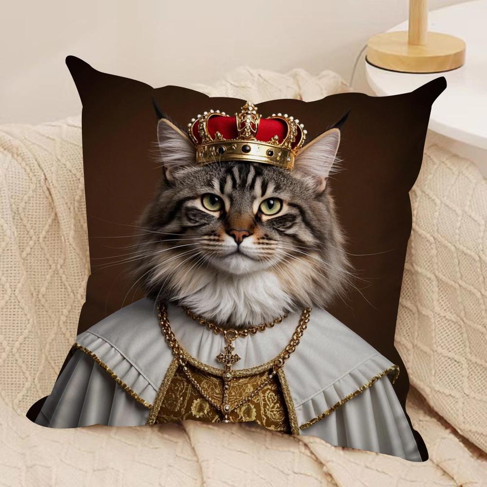Maine Coon Katze Kissenbezug Seidiger Kurzer Plüsch Sofakissenbezug Versteckter Reißverschluss Weiche Staubdichte Hülle für Heimdekoration