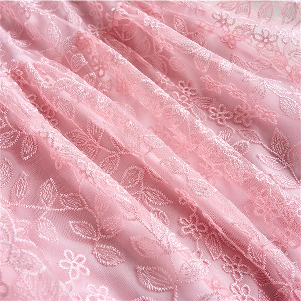 Women's Peter Pan Collar Lace Embroidery Midi Dress Luxury Beaded Crystal Costumes Ruffled Splice Button Front Slim A‑Line Dress