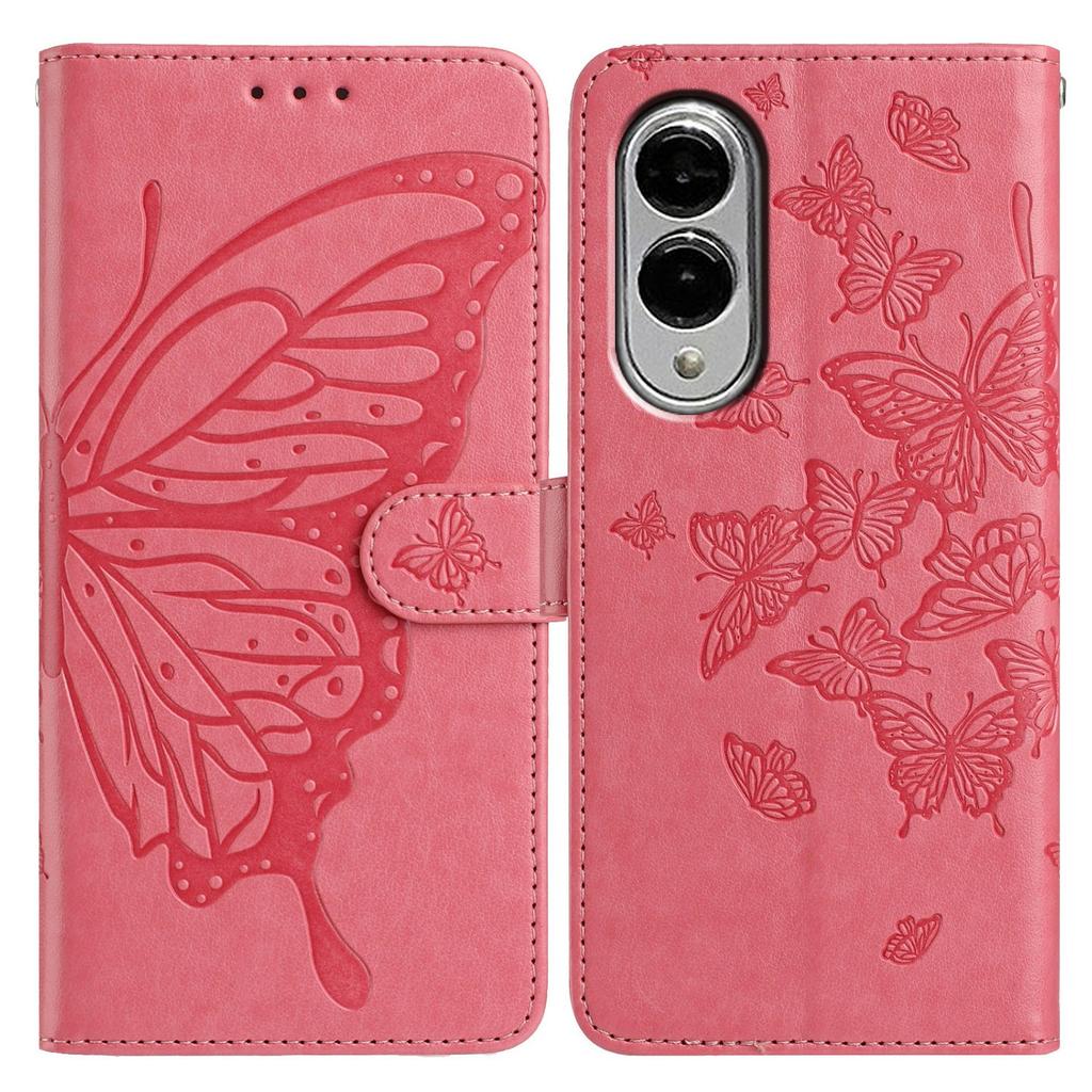 For Samsung Galaxy S25 Edge Case Butterfly Imprinted Wallet Stand PU Leather Flip Phone Cover with Strap