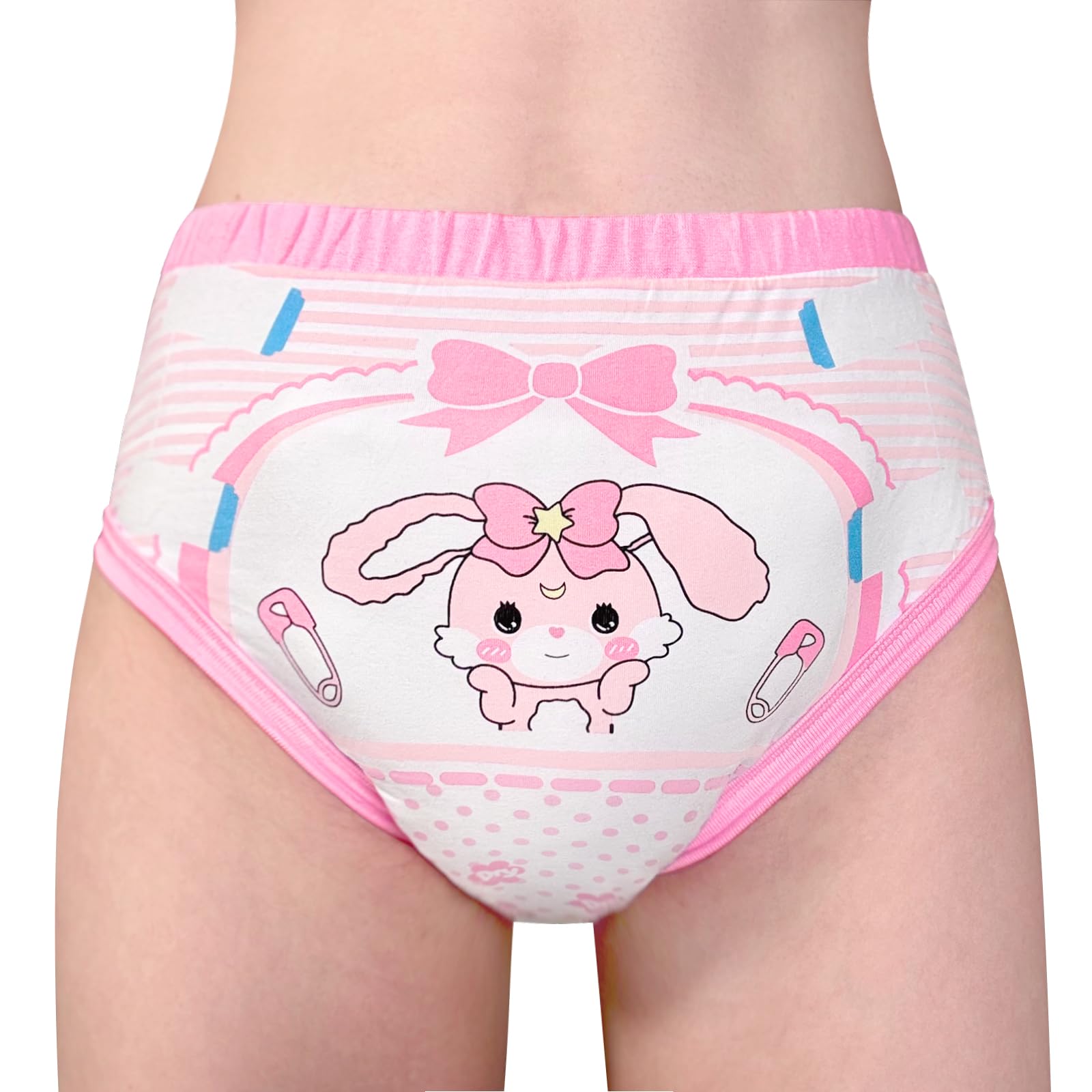

LittleForBig Adult Training Pants with a Cute Baby Bunny Design, Elastic Waist, Leak-Proof, Breathable, and Washable, Pink, Size S