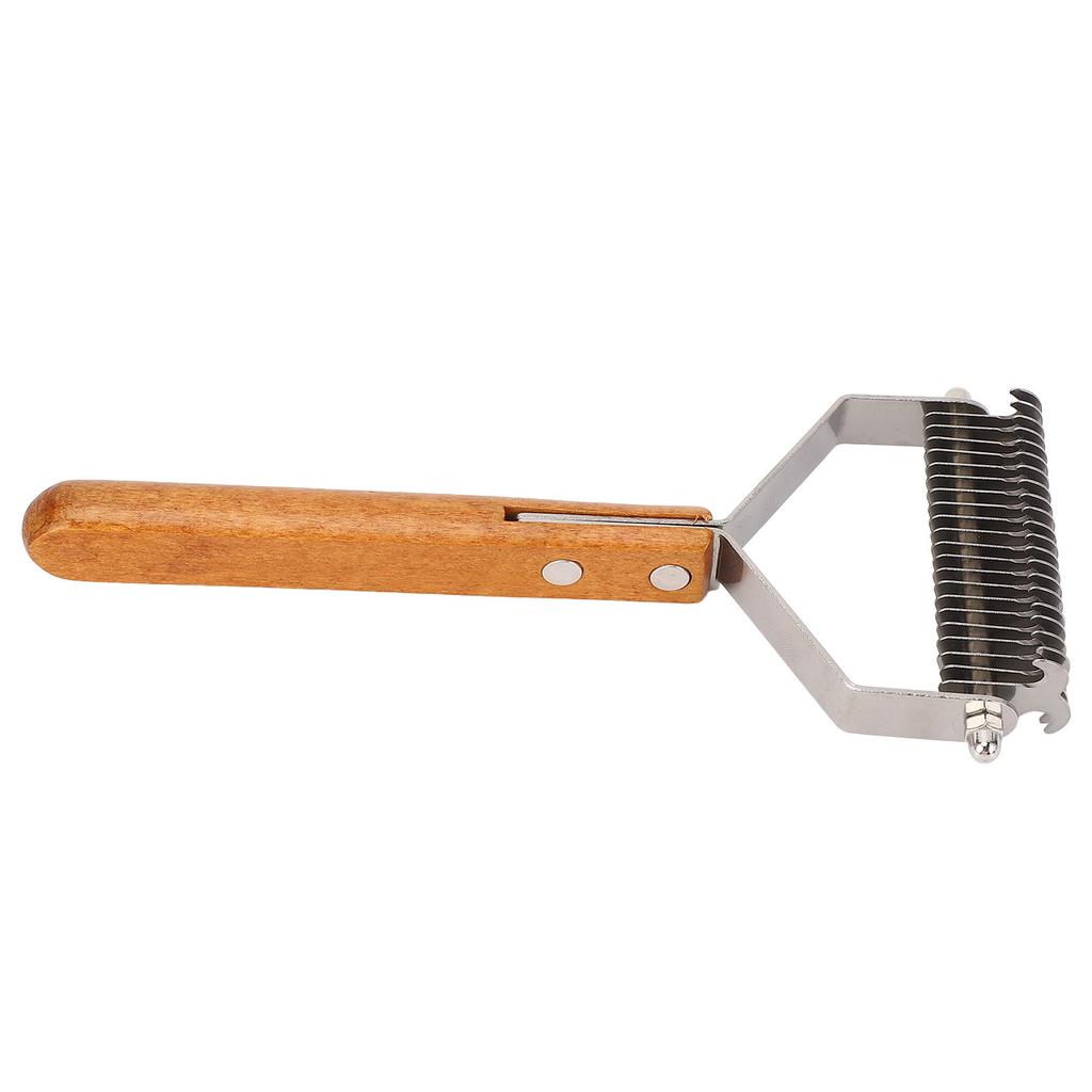 Pet Grooming Brush Stainless Steel Double Sided Dematting Deshedding Brush Dogs Shedding Tool with Wooden Handle