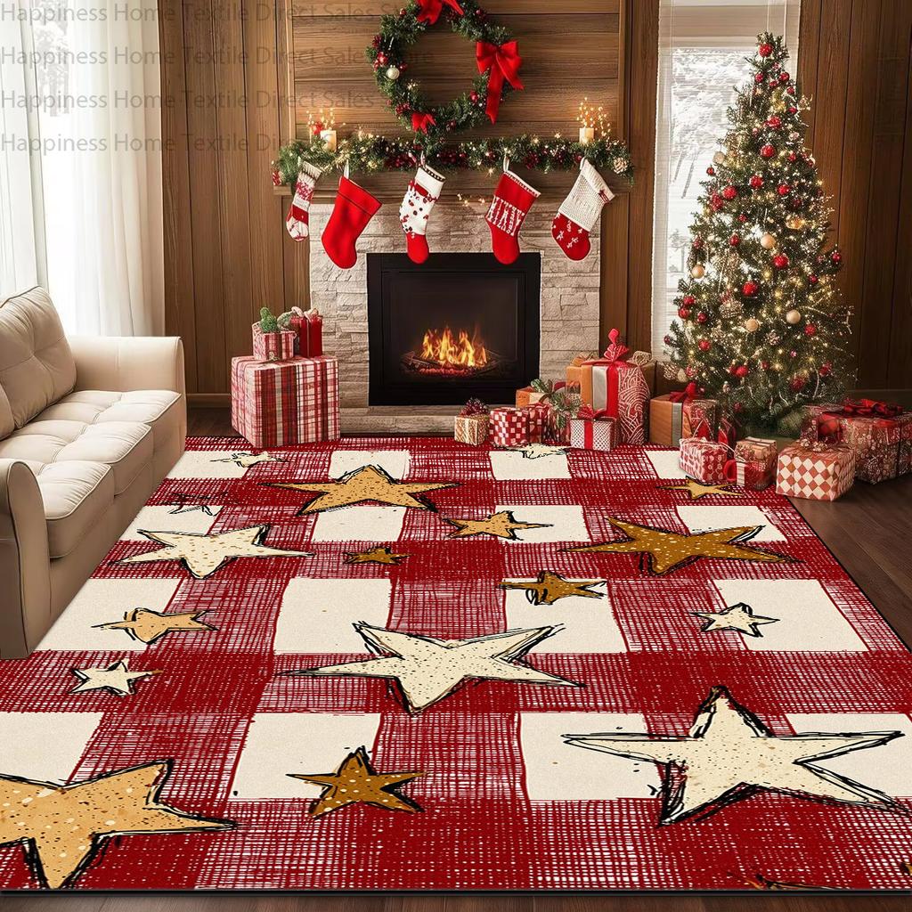 Red Christmas Living Room Home Decoration Carpets Antiskid Washable Bedroom Gift Area Rug Soft Plush Parlor Xmas Tree Luxury Mat