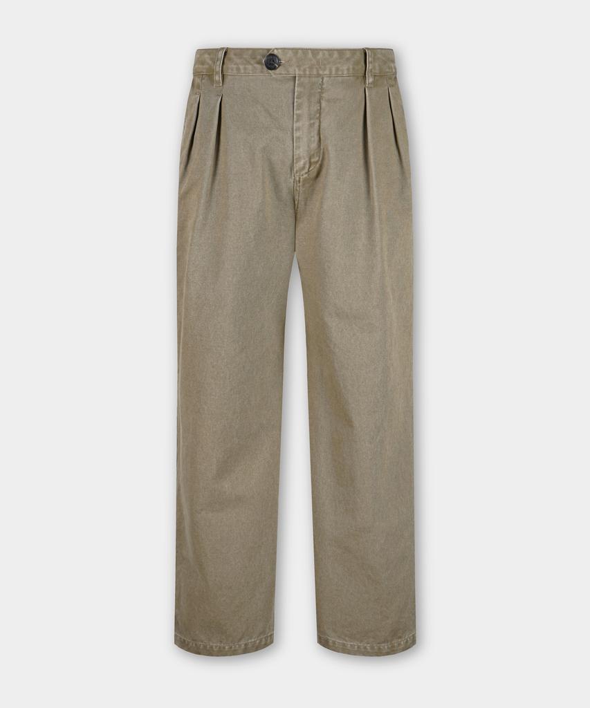 BIRBANTE Garment-Washed Twill Double-Pleat Chino Pants - Beige
