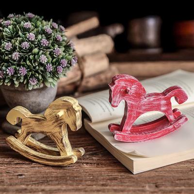 Wooden Rocking Horse Table Decoration Centerpiece Ornament Art Furnishing Craft Rocking Horses Figurine Collectible Home Decor