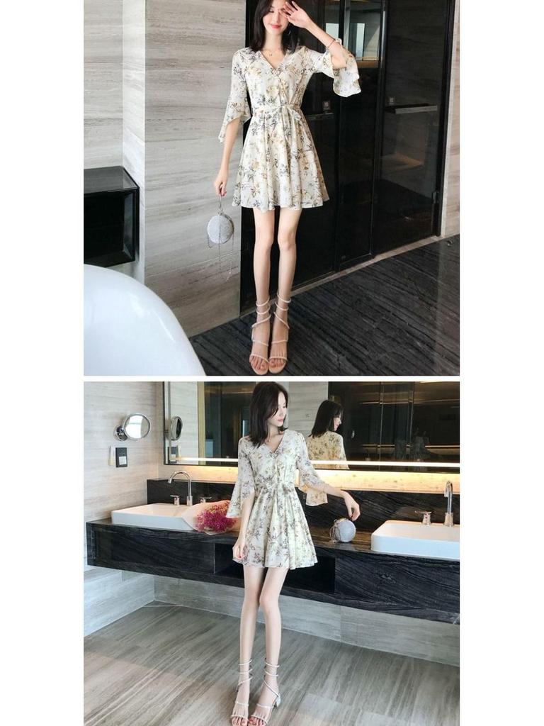 2024 Summer Floral French High-Waisted Petite Midi Dress