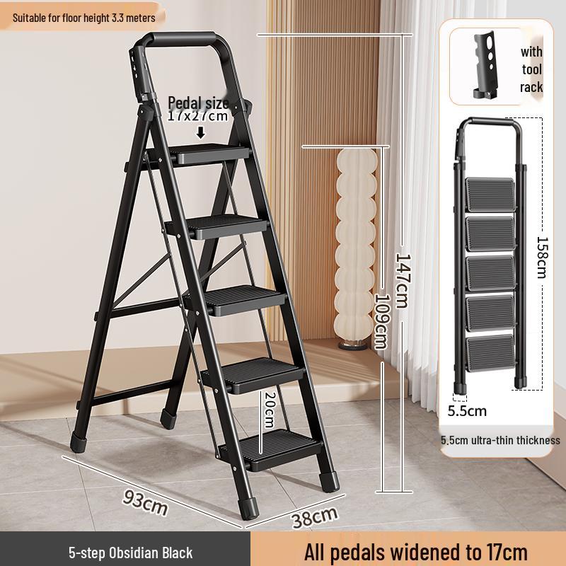 Multifunctional Folding A-Frame Telescopic Ladder: Indoor Thickened 3 or 4-Step Climbing Ladder