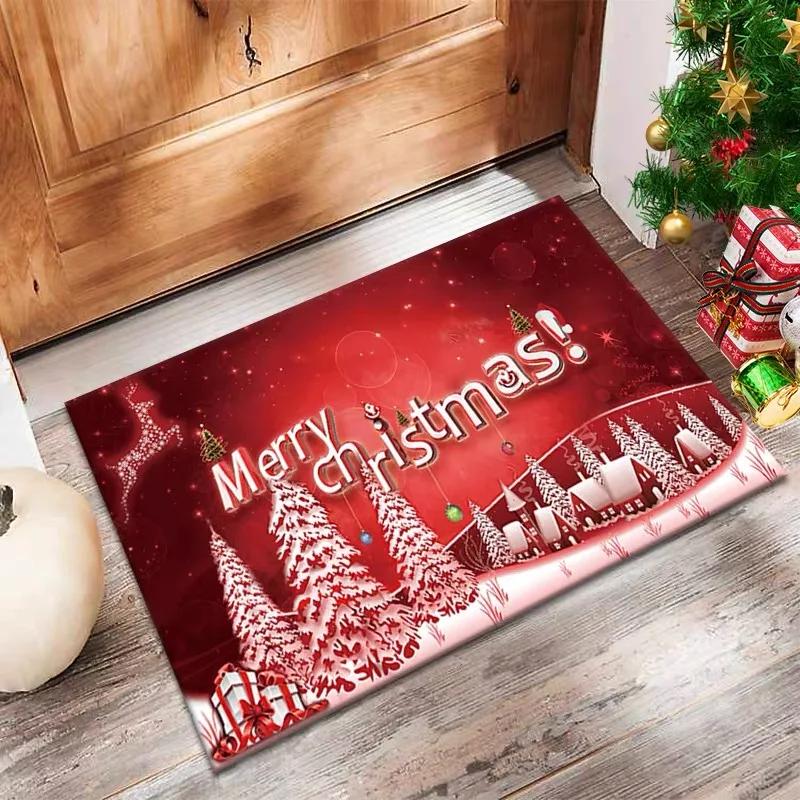 Christmas Decoration Cartoon Crystal Velvet Carpet Non-slip Soft Living Room Bedroom Holiday Atmosphere Rug Home Decor