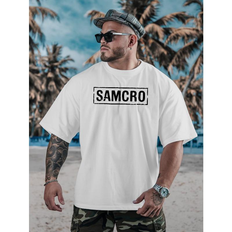 European Size SAMCRO Plus-size Men's Loose-fitting Printed T-shirt.Round-neck Short-sleeved Men's T-shirt.Essential Clothing for Men During Basketball