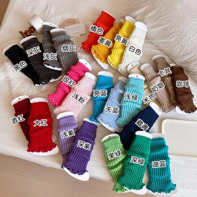 Socks College Style Spring And Autumn Medium Tube Stacking Socks Solid Color Lace Lolita Wool Leg Cover