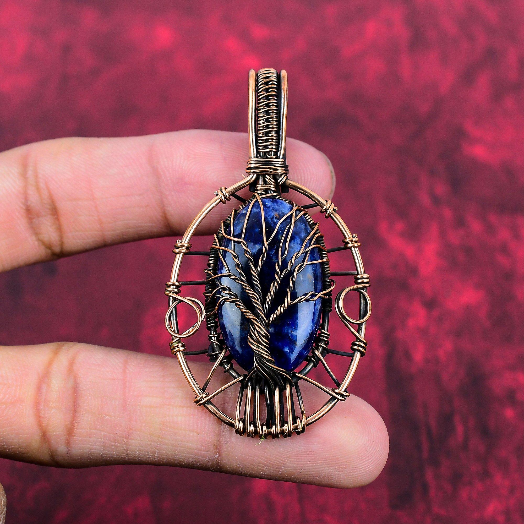 Tree Of Life Sodalite Pendant Copper Wire Wrapped Pendant Gemstone Jewelry Handmade Pendant Sodalite Copper Jewelry Unique Pendant For Gifts