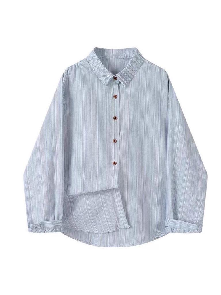 Korean Style Elegant Vertical Stripe Women's Long Sleeve Cardigan - Casual, Loose Fit, Sun Protection Layering Shirt for Spring and Summer