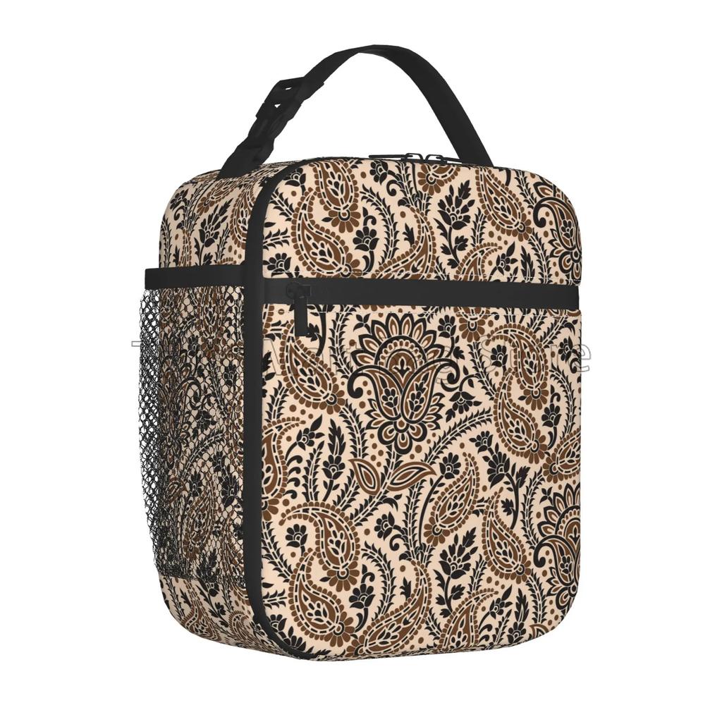 Paisley Portable Thermal Lunch Bag Waterproof Insulated Lunch Box Reusable Bento Totes for Women Girls Work School Picnic Travel