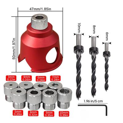 Poziționator de găurire cu orificiu drept 3-10mm Aluminiu Jig pentru găuri de buzunar cu 8 bucșe de găurire și 3 burghie Ghid de găurire pentru îmbinare cu dibluri