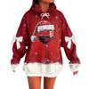 Ladies' Christmas Printed Bow Long Sleeved Loose Fitting Headband With Rope Hooded Sweatshirt Top