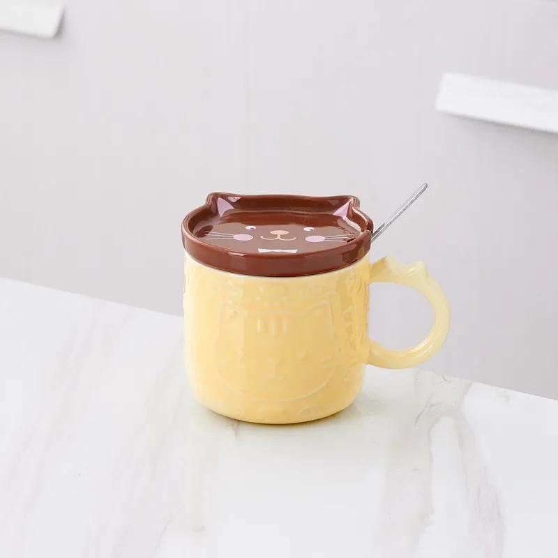 

350ML Japanese Cartoon Cat With Cover Coffee Cup Cute Breakfast Cup Creative Coffee Mug Milk Mug Couple Water Mug With Lid 350ML