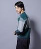 Nano Universe Block Check Crew Neck Size L Men's Knit, (140), Green, 672-5222209