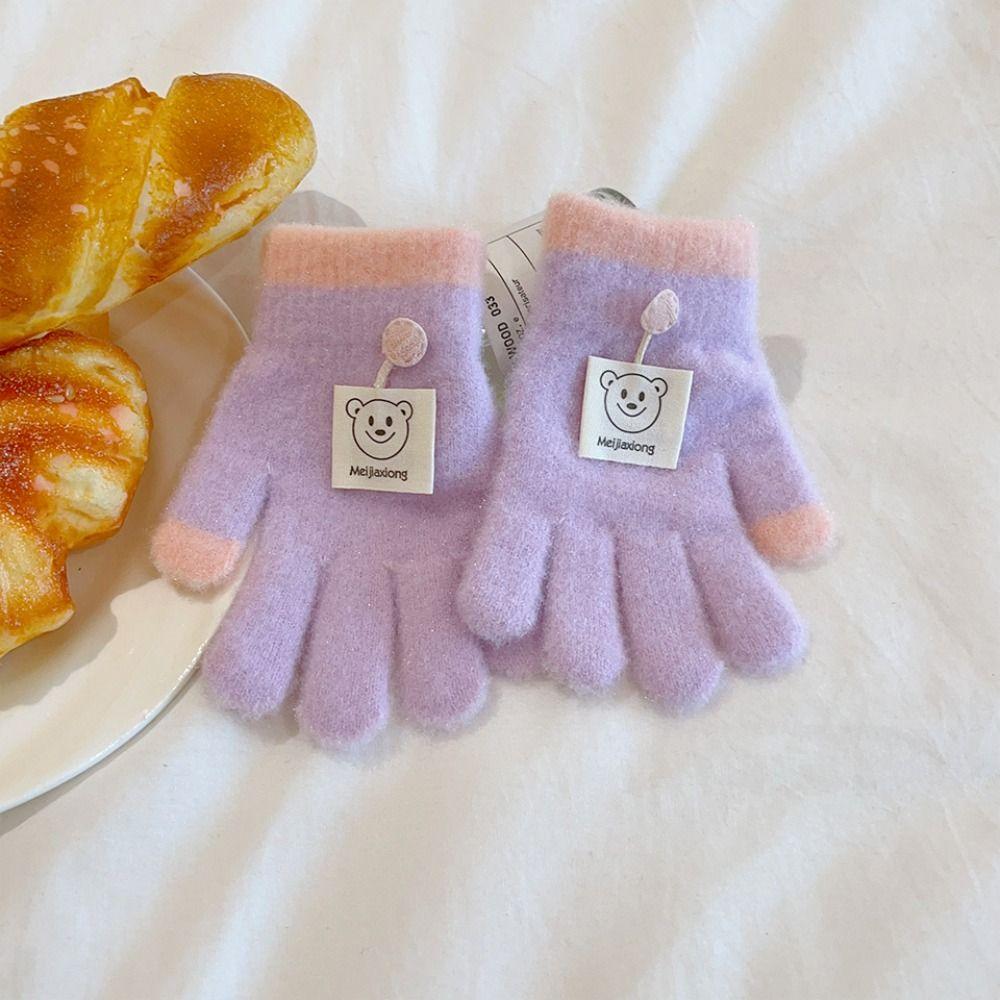 3-8 Years Old Thicken Velvet Children Knitted Gloves Elastic Winter Warm Gloves
