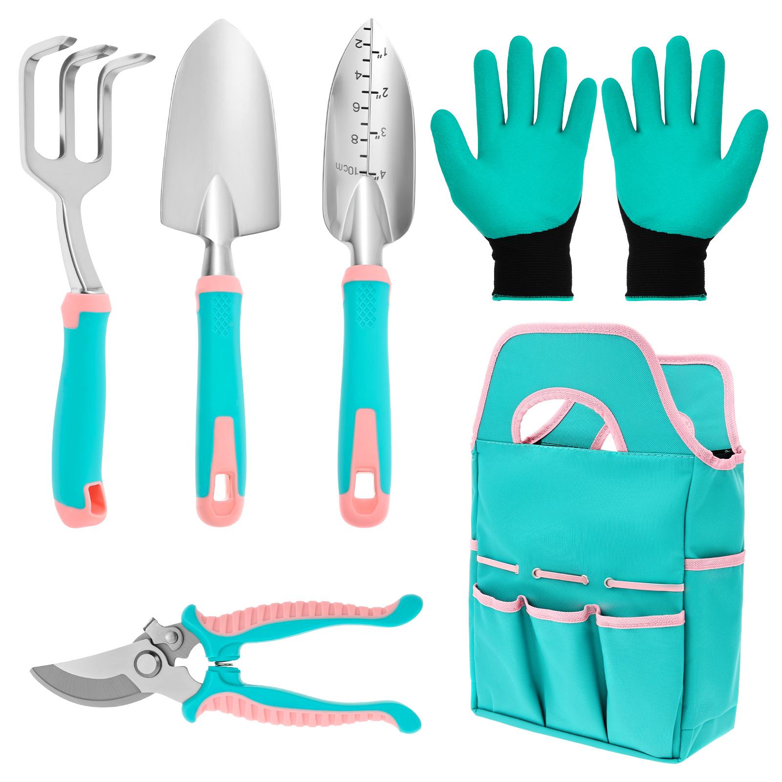 

6/8pcs Garden Tools Set Gardening Hand Tool Aluminum Alloy Trowel Rake Transplanter Pruning Shear Non Slip Handle with Protectiv