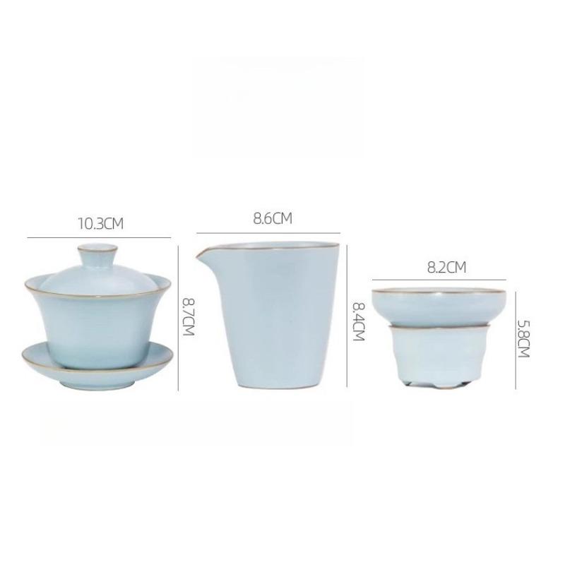 1PCS sky blue exquisite ceramic tea set Handmade gaiwan teacup traditional porcelain tea accessories with covered teacup