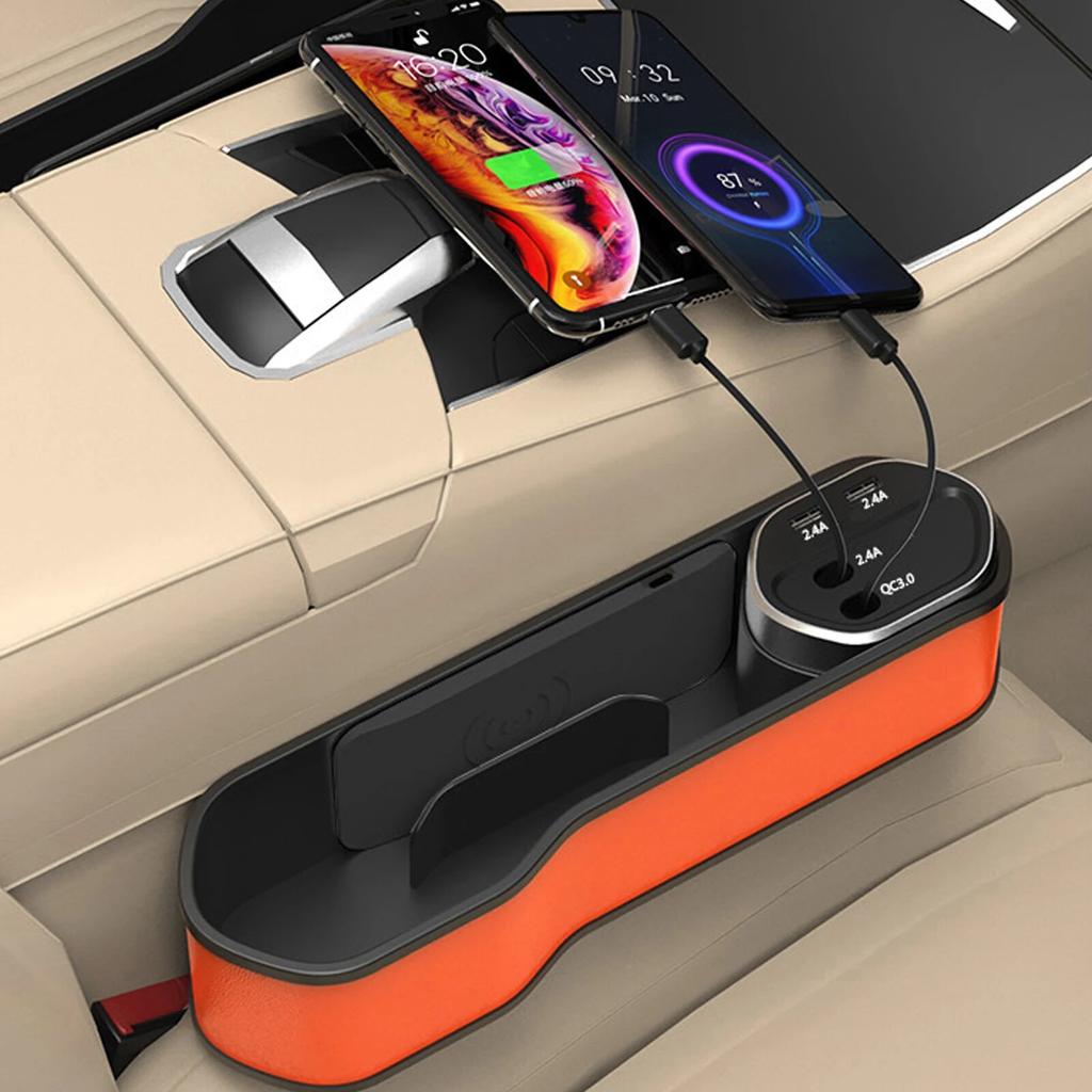 Car Seat Storage Box, Car Seat Slot Storage Box, In-Car Mobile Phone Wireless Charger Multifunctional Cable
