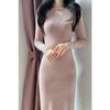Premium Temperament Imperial Sister Style Cheongsam Pink Knitted Bottom Hip-wrapped Dress Women's Autumn and Winter with Coat