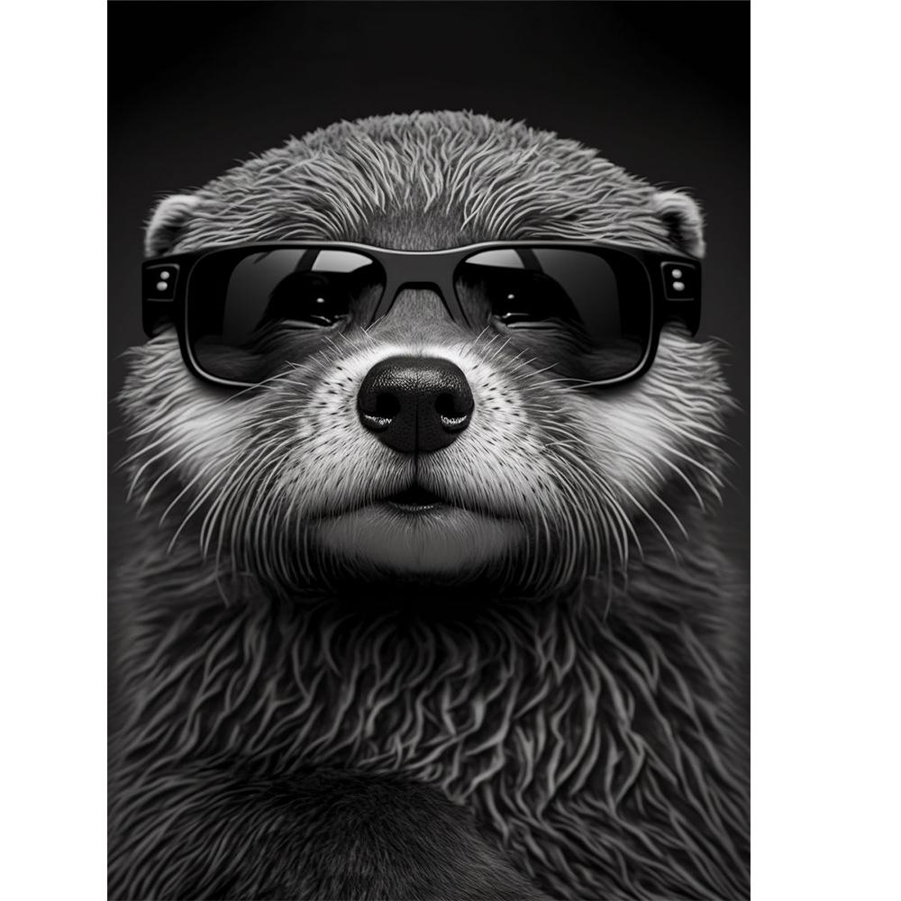 Modernes lustiges Tier-Dekorationsbild Porträt eines Seeotters mit Sonnenbrille Poster Drucke für Wohnzimmer Wanddekor Ungerahmt