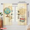 2pcs 2D Flat Printing Party Curtain Reading Adventure Globe Books Polyester Without Electricity Festive Holiday Use for Entryway