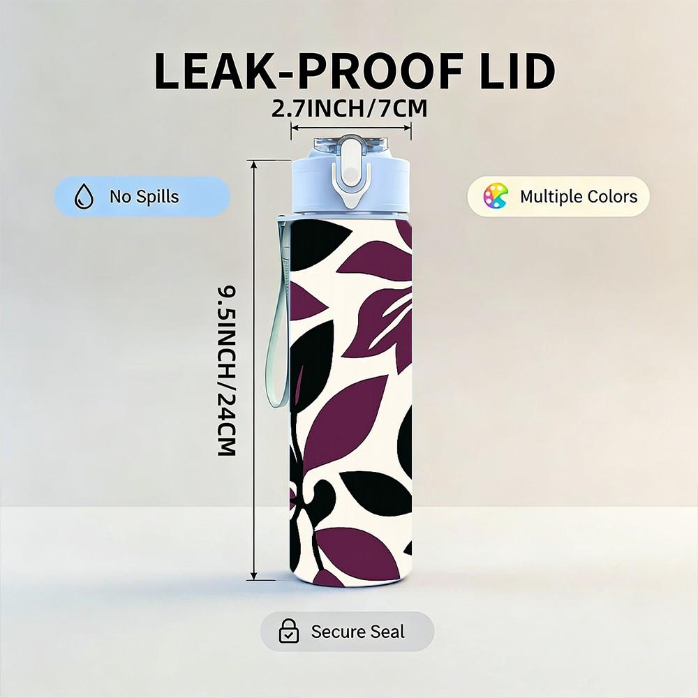 1PC Purple Floral Repeat Pattern 750ml Color Plastic Sports Water Bottle Leakproof Flip Straw Lid Suitable for Sports Office Home Use