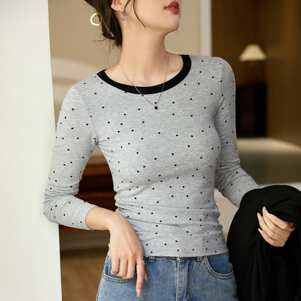 High-Quality Women's Polka Dot Long Sleeve Slimming T-Shirt - Fall 2025 Collection