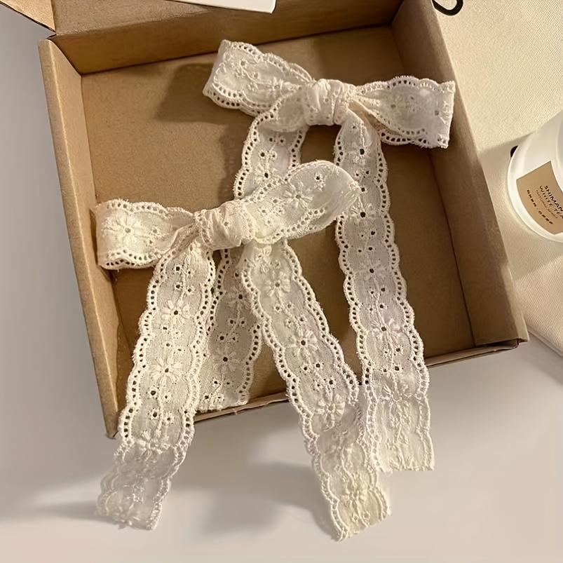 

2pcs Sweet Lace Bow Hair Clips - Cute Ballet Style Ribbon Ponytail Holders for Women, Pastel Pink & Beige,Perfect for Vacations